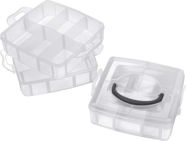 Storage Box with Compartments - 3-Tier Detachable and Stackable Storage Box with Compartments in Transparent Plastic - Storage Box