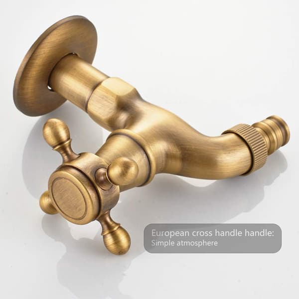 Vaskekran i messing med G1/2 vaskepipe - Antikk krysshåndtak moppekran for hagevask (bronse)