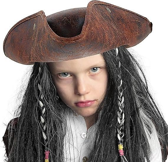 Faux Leather Tricorn Hat - Brown Distressed Leather Colonial Style