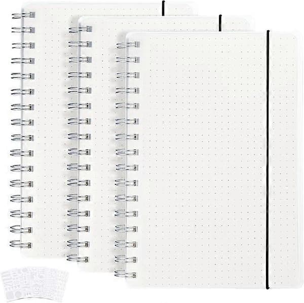3-pak Prikkede Notesbøger A5 - Prikket Bullet Grid Spiralnotesbog (Bløder Ikke Igennem) med 5 DIY-stencils, 480 Sider
