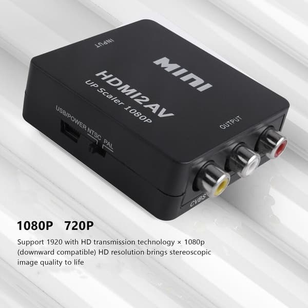 MINI til 3RCA CVBS Komposit Video AV Konverter Adapter TV PS3 VCR DVD Sort