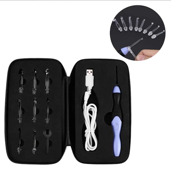 USB Rechargeable LED Light Crochet Hook Set Knitting Tool with Interchangeable Tips 2.5-6.5MM, A