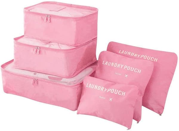 Resväska Organizer Pack, 6-pack Resväska Packkuber Set för Kläder Resväskor Organisationsförvaringsväskor Rosa
