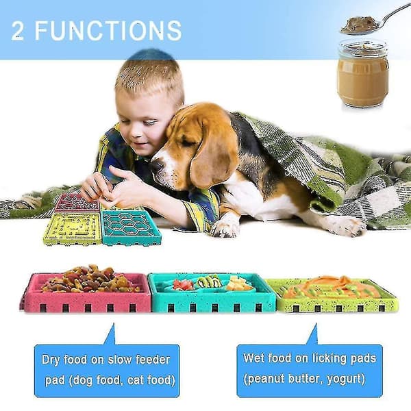 Fodersæt til hundefodring, med slow feeder-hundeskål med sugekop, 4 små hundefoderplader