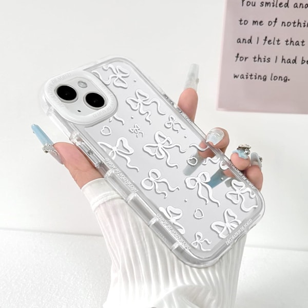 Kompatibelt med iPhone 14 Skal Söt Spegel Rosett Kärlek Hjärta Mönster för Kvinnor Flickor Band Design Stöttåligt Skyddande Telefonskal iPhone 14