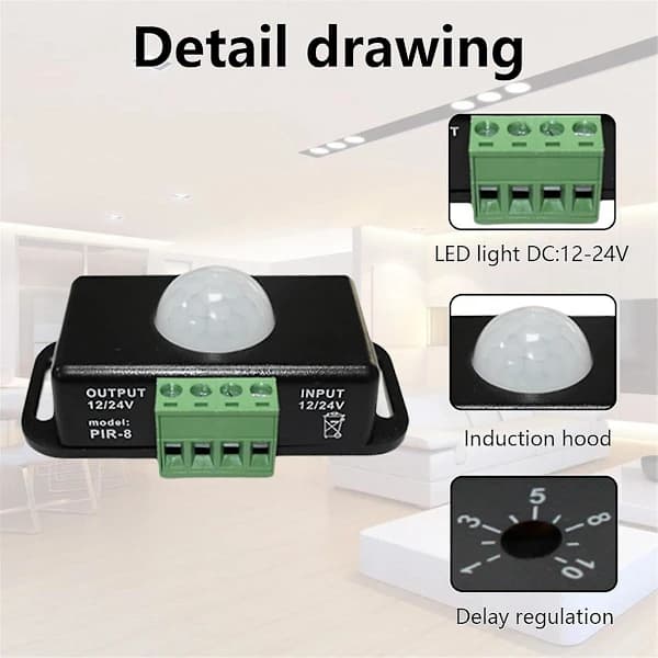 LED Bevegelsessensor 12v/24v DC, Bevegelsessensor Kropp Infrarød Bevegelse PIR Sensorbryter Automatisk Trådløs, A