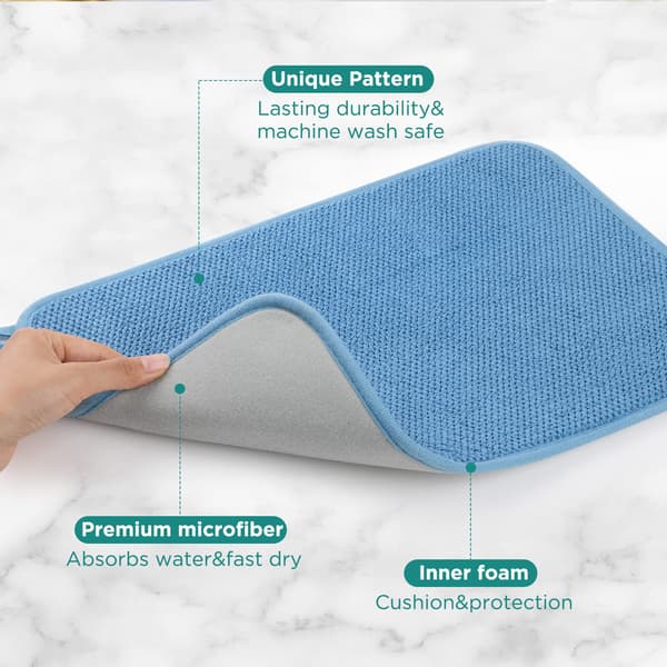 Mikrofiber opvaskemåtte, superabsorberende køkkenopvaskemåtte, vendbar til bordplade, 12*16 tommer blå