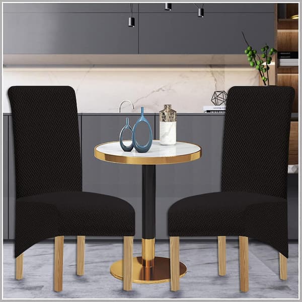 Large Stretch Jacquard Dining Chair Cover (Black, 4-Pack)
