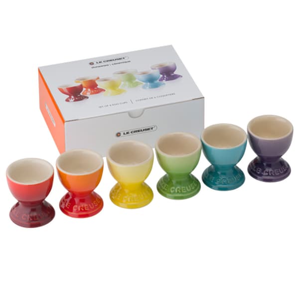 Colorful Egg Cup Set with Holder, 6-Piece Stoneware Egg Cups in Assorted Colors