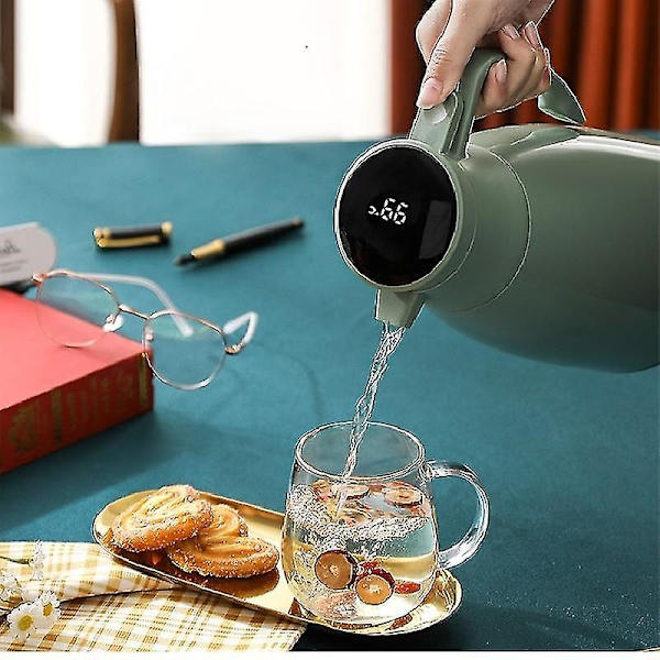 Isolerad vattenkokare med glasfoder, extra lång isolering, termos, hemmakaffe grön green 1000ml