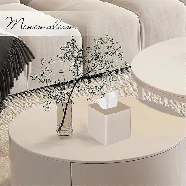 Firkantet serviettholder i PU-skinn, beige