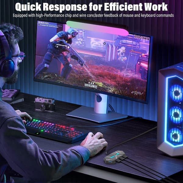 USB 3.0 Hub 7-port Powered Splitter with 1.2m Extension Cable 5Gbps Data Transfer LED Light for Laptop Desktop PC Black