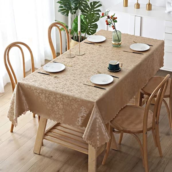 Waterproof Vinyl Tablecloth, Rectangular Heavy Duty Tablecloth, Wipeable Tablecloth for Kitchen and Dining Room (Brown, 52\" X 70\")