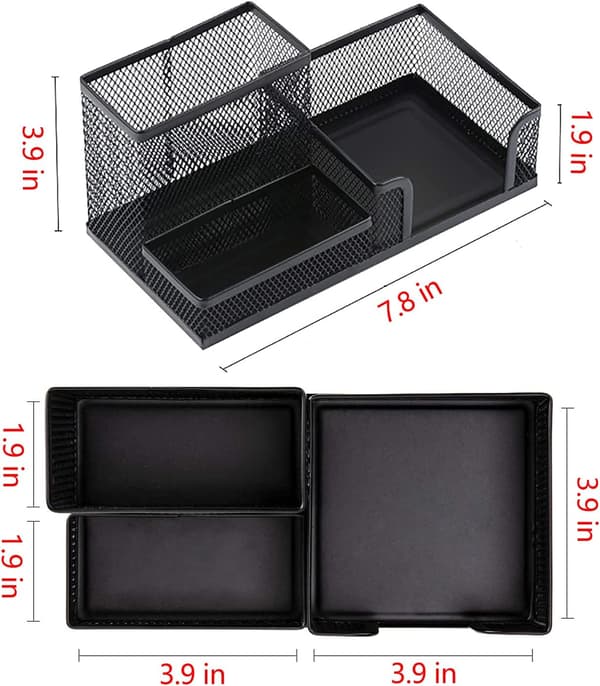 Black Mesh Desk Organizer, Desk Accessories with Pen Holder and 3 Compartment Desk Accessory Storage Baskets (3 in 1)