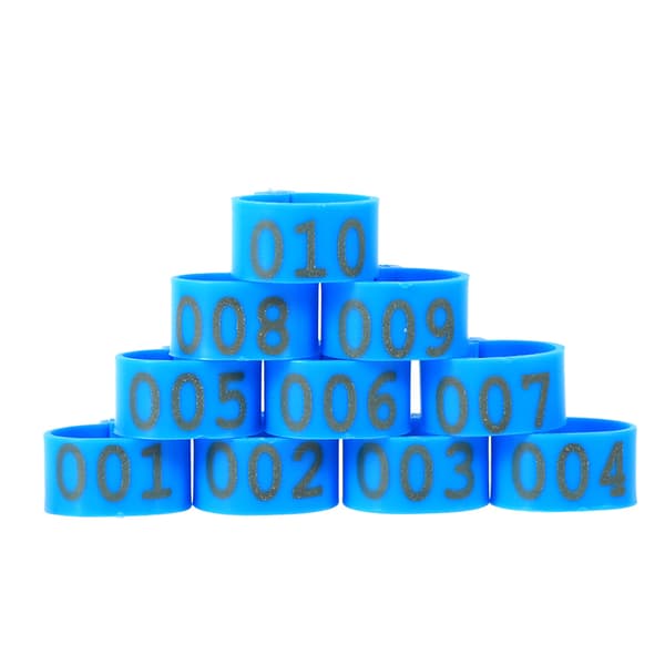 Blue Numbered Poultry Leg Bands 100pcs 16mm