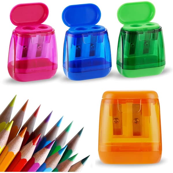 Pencil Sharpener, 4 Sets Roller Pencil Sharpeners, Manual, Double-Hole Compact Colored Handheld Pencil Sharpener