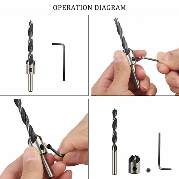 8 pcs Wood Drill Bits with Countersink, Conical Wood Countersinks