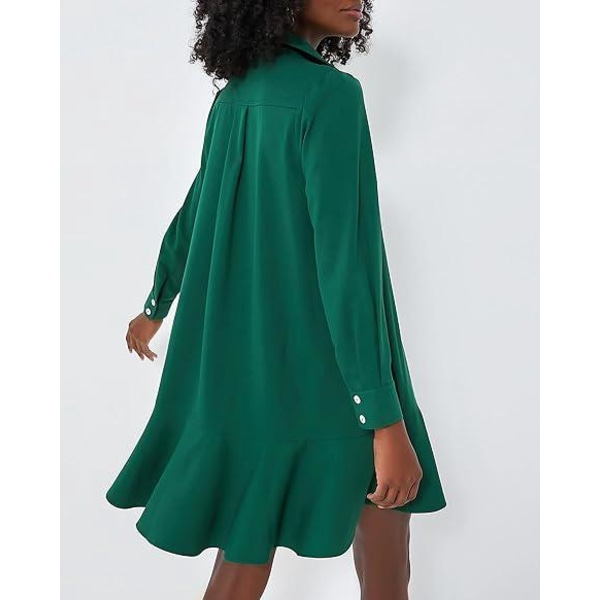 Tunikaskjorte for kvinner, minikjole, langermet bomull, kort kjole med knepping, rynkekant Skiftkjoler-2XL