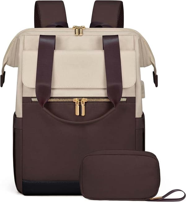 Laptop Backpack with a 15.6-inch Padded Laptop Compartment, Multiple Pockets, Large, Beige Color.