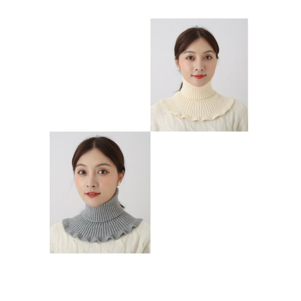 2Pcs Women's Sweater Scarf Autumn and Winter Hundred Matches Warm Cervical Spine Protection Solid Color Stretch Knitted Fake Collar C