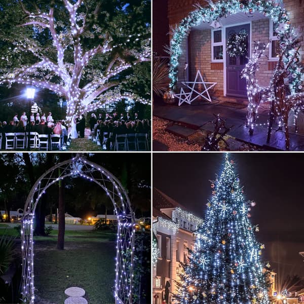 Hvide solcellelyskæder udendørs vandtætte, hver 100 LED solcelle-eventyrlys, 8 tilstande solcelle-julelys til udendørs træer