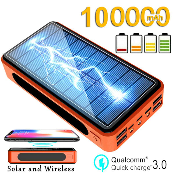 100000 mAh Kannettava Aurinkokennolaturi Langaton Ulkoinen Akku LED-Valolla Vedenkestävä Suuri Kapasiteetti Ulkokäyttöön Tarkoitettu Powerbank