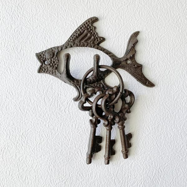 Rustic Fish Shaped Decorative Wall Hook Hanger, 1-pack Antique Cast Iron Mounted Wall Hooks