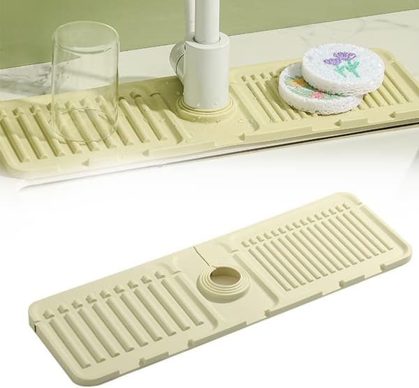 Sink Splash Guard Silicone Drain Mat - Quick-Drying Stone Countertop for Sink, Kitchen and Bathroom Sink Protector (Bone White)