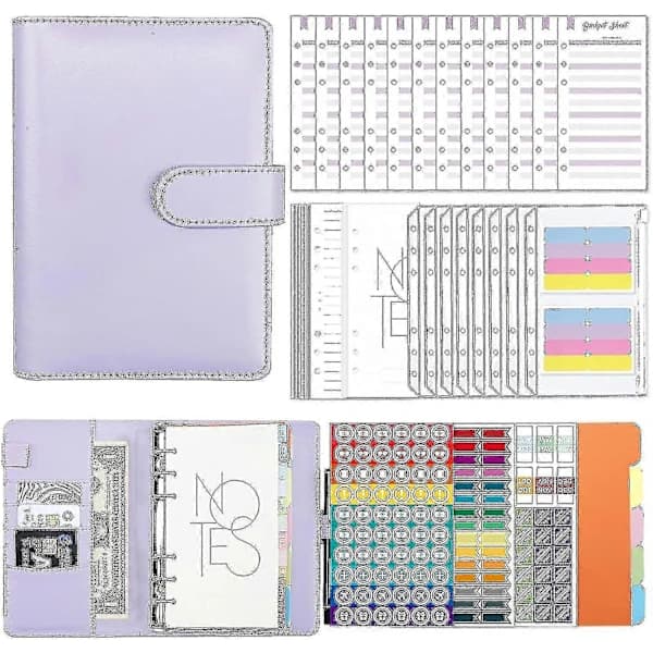 A6 Budget Binder with Zipper Pockets, PU Leather, Refillable, for Saving Money