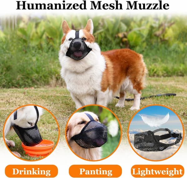 Dog Muzzle Set 2-Pack Soft Breathable Mesh With Adjustable Straps, For Small To Medium Dogs Walking Training Grooming, Black L