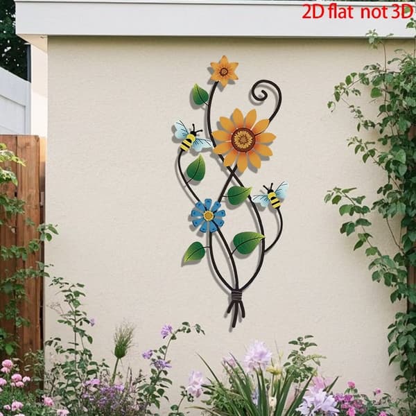 2D flat metallbie og blomst veggdekor