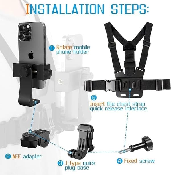 Mobile Phone Clip for Action Camera - POV Mount with Remote Control, Compatible with GoPro, Samsung, iPhone - Camera Remote Shutter