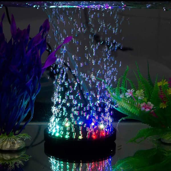 Aquarium Bubble LED Lights Remote Control Air Stone Disc, with Effects for Fish Tank Decorations