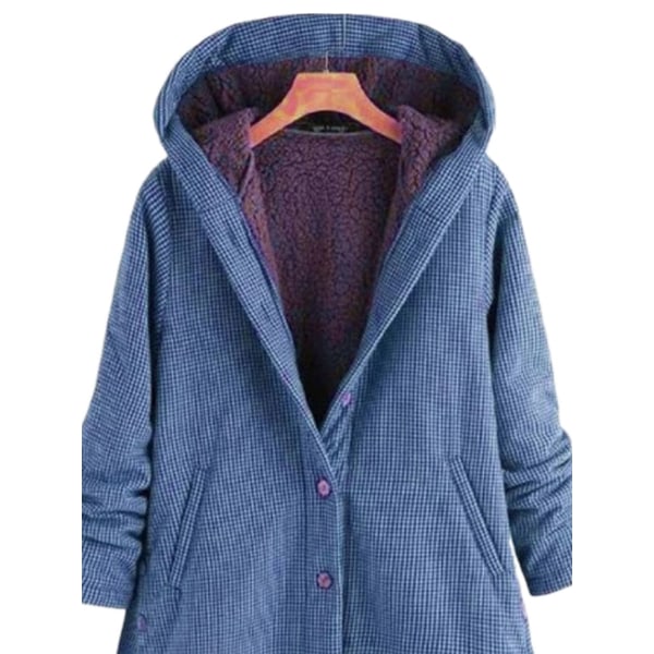 Kvinnor Plus Size Velvet Långärmad Pläd Hooded Winter Vintage Asymmetrisk Button Jacket