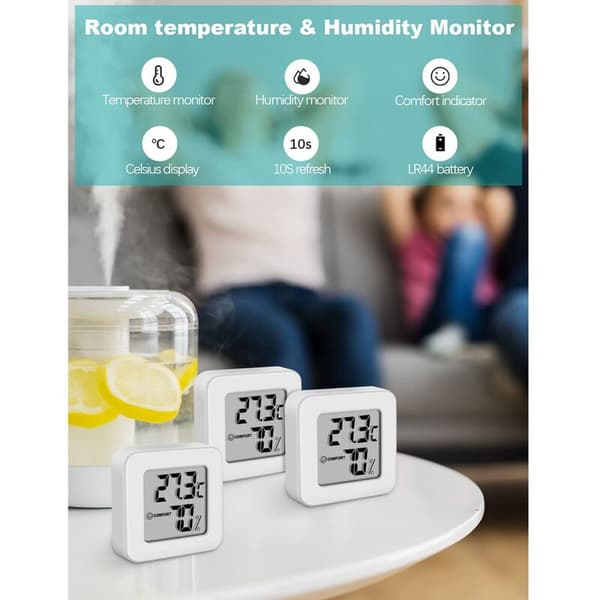 Mini indendørs hygrometer 3PSC termometer hygrometer og fugtighedsmåler med hvid LCD-skærm