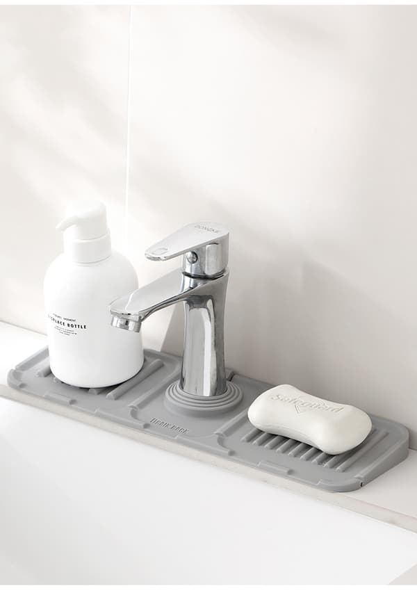 Faucet Splash Guard for Sink, Adjustable Ring Size, Faucet Collection Mat (One Large and One Small, Grey)