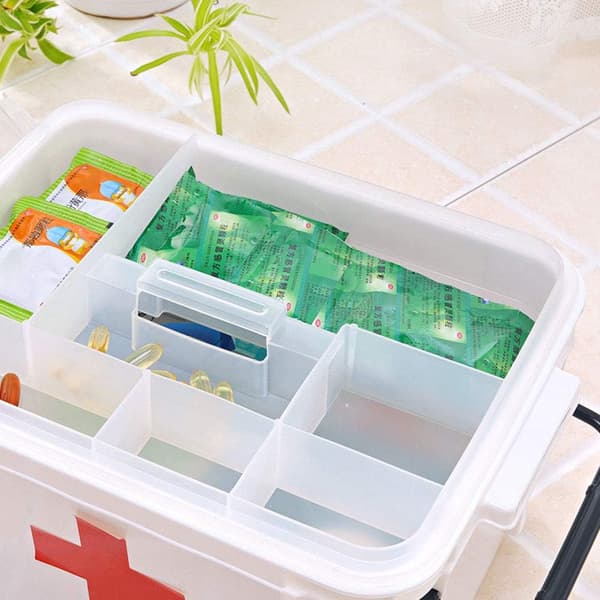 Medicine Storage Box, Portable Lockable Plastic Medicine Box, Medicine Container, Multi-layer First Aid Box, White