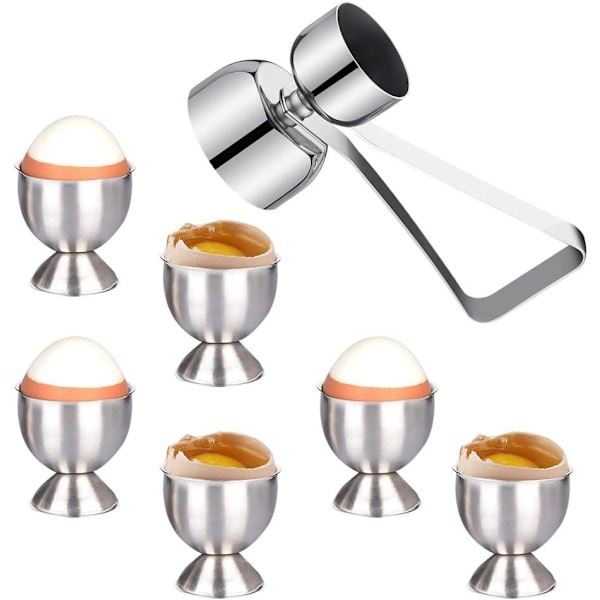 Original Eggkopp, Eggkoppholder i Rustfritt Stål og Dobbeltsidig Eggåpner Cracker Stor Størrelse Påskeegg for Kokt Egg