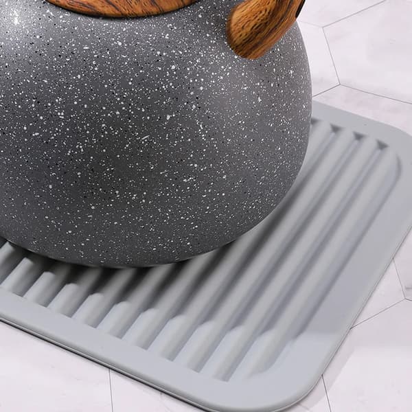 Coaster, heat insulation mat, non-slip and anti-scald silicone coaster, plate coaster, wave-patterned mat (grey)