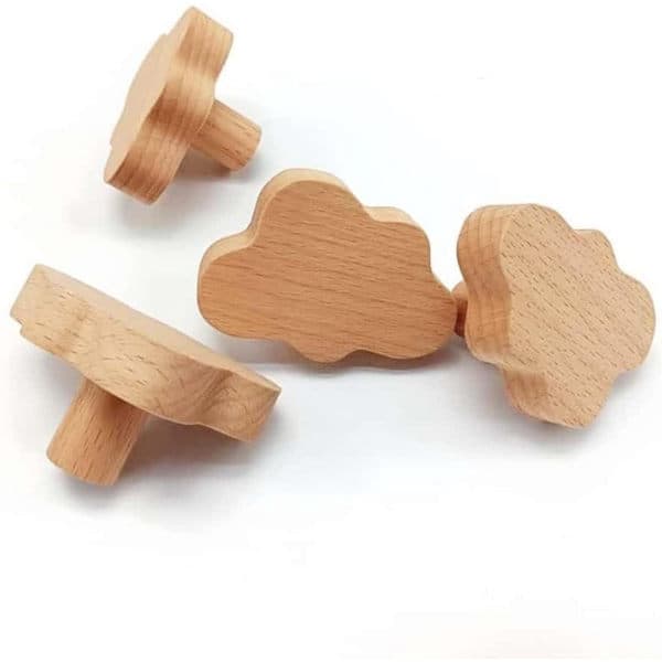 Cabinet Knobs, 6 Pcs Solid Wood Knobs for Kids, Stars, Moon, Cloud Knobs for Cabinets, Furniture Knobs, Kids, Natural Decor