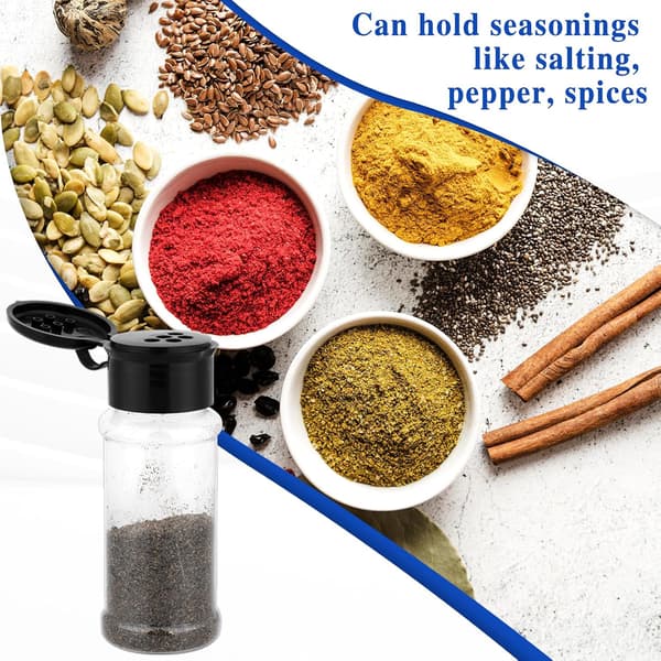 5-pack Shakerlock with Pour and Shake Function, Portable Black and Transparent Spice Jars for Spices, Powders, Pepper