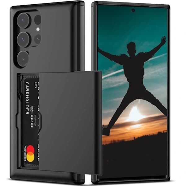 S25 Ultra, Shockproof Case, Card Slot, Extra Reinforced, Black