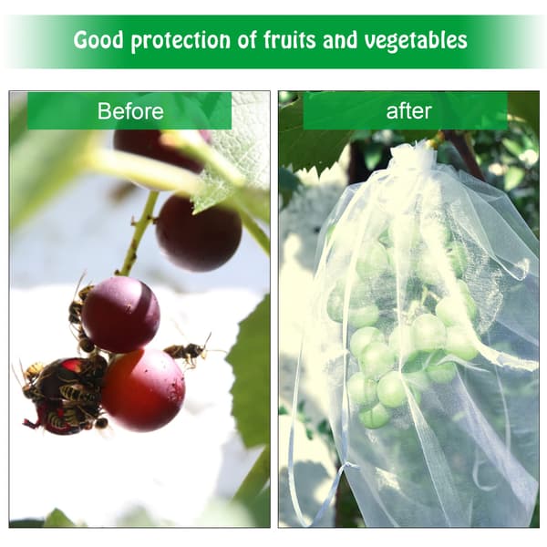 100 Pieces Fruit Bags, Protective Mesh Bags for Fruit Trees, Reusable White Fruit Net Bag with Drawstring Against Insects