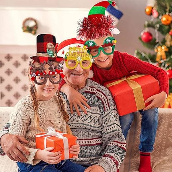 12 stk julehatt og brillesett, glitterfestbriller [PL]