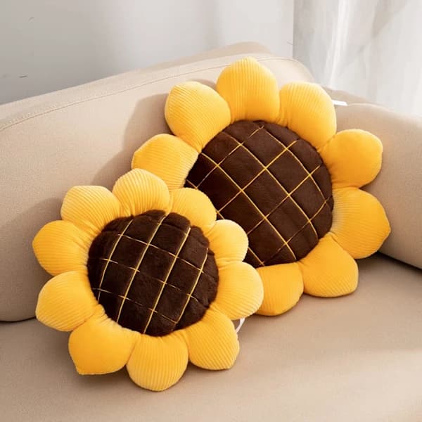 Blomkudde Mjuk Solroskudde Formad Matta Prydnadskuddar Kuddar för Heminredning (39 cm)