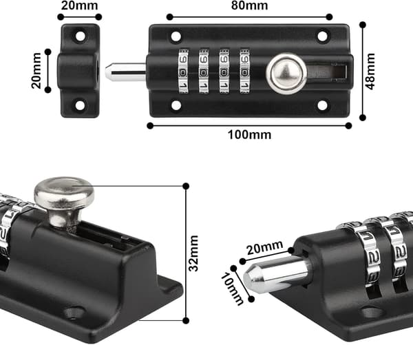 120 mm kombinationsbolt 4-positions unikt kombinationslås - sort Sort Svart