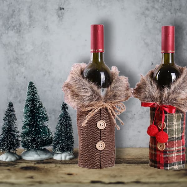 Todelt, bløde vinter-vingaveposer - Julepynt til vinflasker