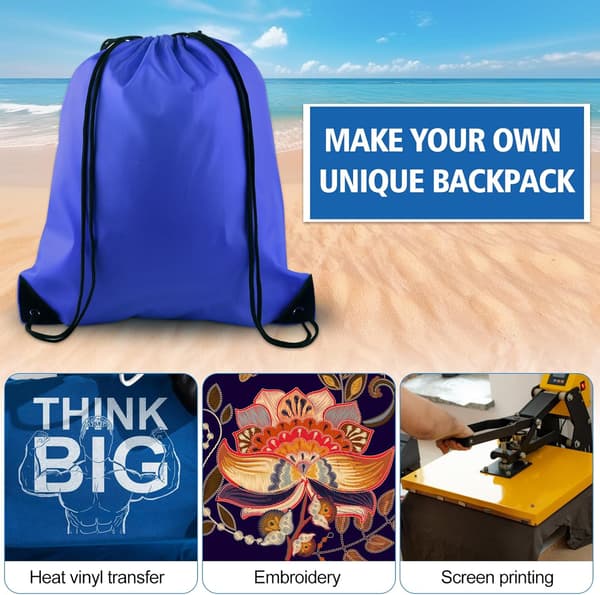 Drawstring Backpack, Drawstring Sport Bag, Drawstring Storage Bags for School, Gym, Travel (Blue)