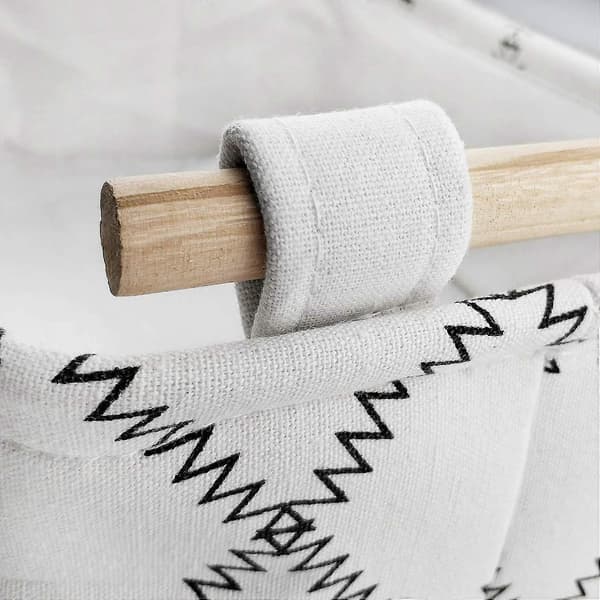 2x Decorative Storage Baskets - Empty Fabric Gift Baskets with Wooden Handles White Rectangular