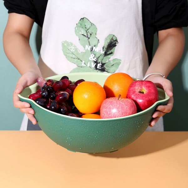Kitchen Strainer Set Plastic Pasta Strainer Colander Fruit Bowl Double-Layer Drain Bowl Vegetable Washing Basket, A